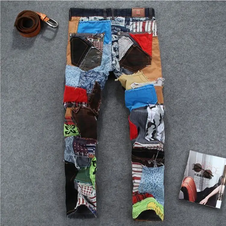 

Colorful Jeans Men Denim Pant Patch Jeans Slim Fit Fashion Designer Jeans Fashion Show Jeans Denim Men Dropshipping