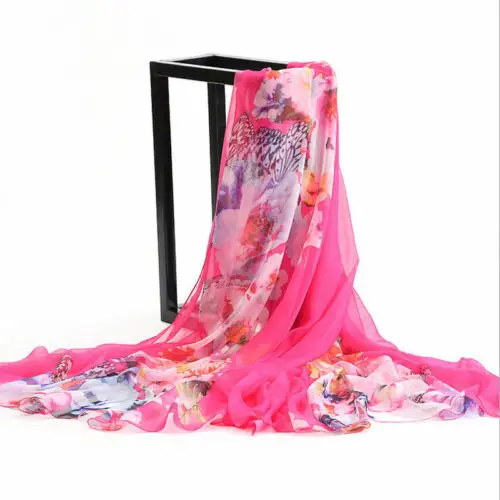 Женская Бандана с цветочным принтом элегантная шелковая шифоновая шаль для