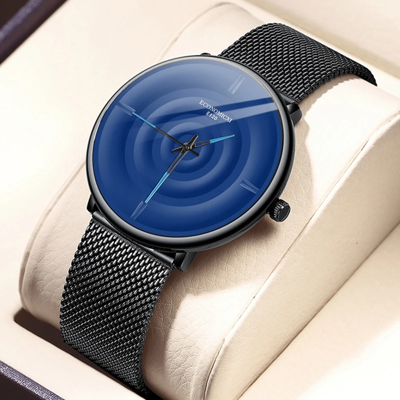 Мужские минималистичные часы Reloj Hombre простые повседневные модные с сетчатым