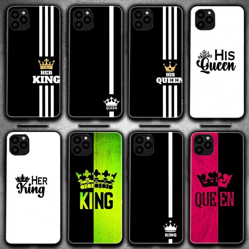 

Cartoon Crown Letter King Queen Phone Case For Iphone 6 6s 7 8 Plus XR X XS XSmax 11 12 Pro Mini Max