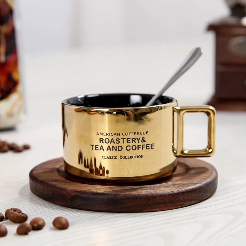 

Luxury Ceramic Cup Nordic Brown with Spoon Simple Afternoon Tea Coffee s Retro Office Porcelain and Saucer Set