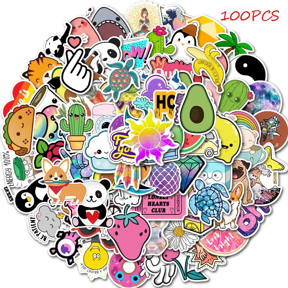 

50/100 PCS Cartoon Simple VSCO Girls Kawaii Stickers For Chidren Toy Waterproof Sticker to DIY Laptop Bicycle Helmet Car Decals