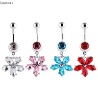 leosoxs 1 pcs new style hot sale in europe and america five petal flower stainless steel belly button ring piercing jewelry