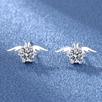 fashion angel wing stud earrings simple and exquisite six claw zircon stud earrings charm womens wedding party jewelry