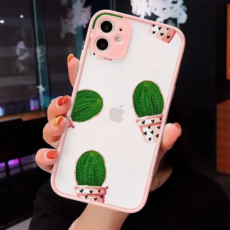 

Cute plant cortoon cactus Phone Case Matte Transparent for iPhone 7 8 11 12 s mini pro X XS XR MAX Plus cover funda