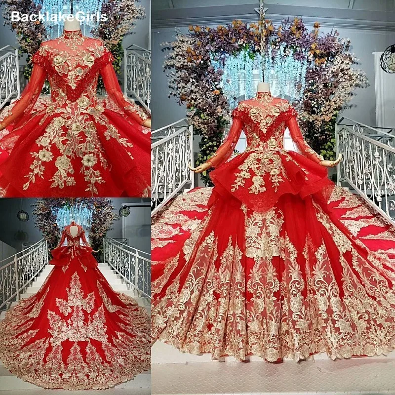 2020 Mariage винтажное красное мусульманское свадебное платье с высоким воротом и