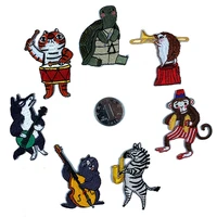 10pcslot cartoon animal band embroidery patch tortoise tiger clothing decoration monkey wolf iron heat transfer applique