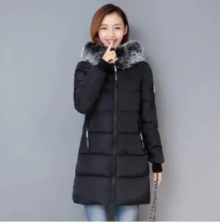 Новая зимняя Женская куртка, Новая женская парка, пальто feminina, длинный пуховик размера плюс, длинный пуховик с капюшоном, Женская куртка - Цвет: black