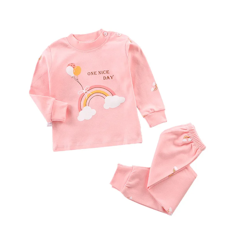 Rainbow Pajamas set Детские пижамы; комплекты пижам; хлопковые пижамы; детская одежда для отдыха; пижамы с принтом для мальчиков и девочек; комплект одежды из футболки и штанов; одежда для сна - Цвет: Rainbow Pajamas set