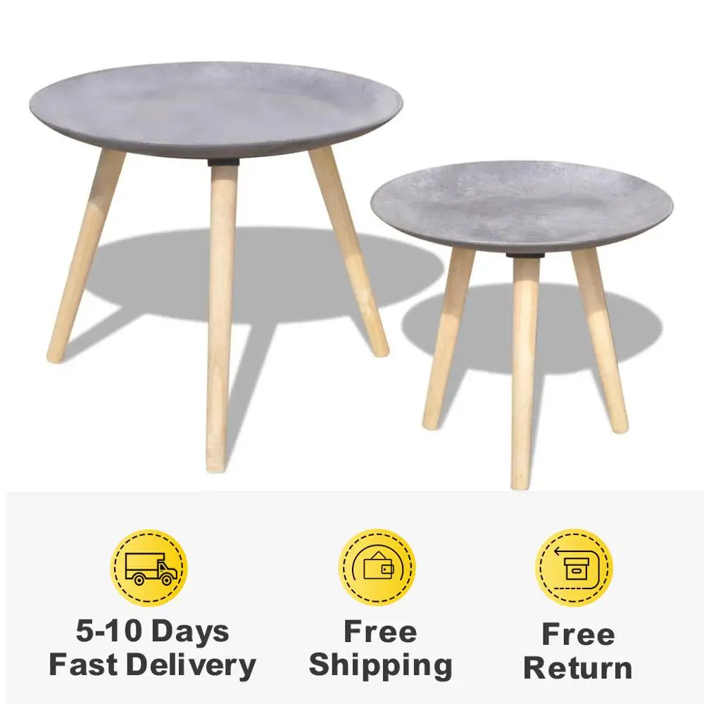 Modern 2pcs Round Coffee Table Set Grey Side Tables for Living Room Study Hallway 55cm&amp44cm MDF Tabletop Simple Hpme Decor | Мебель