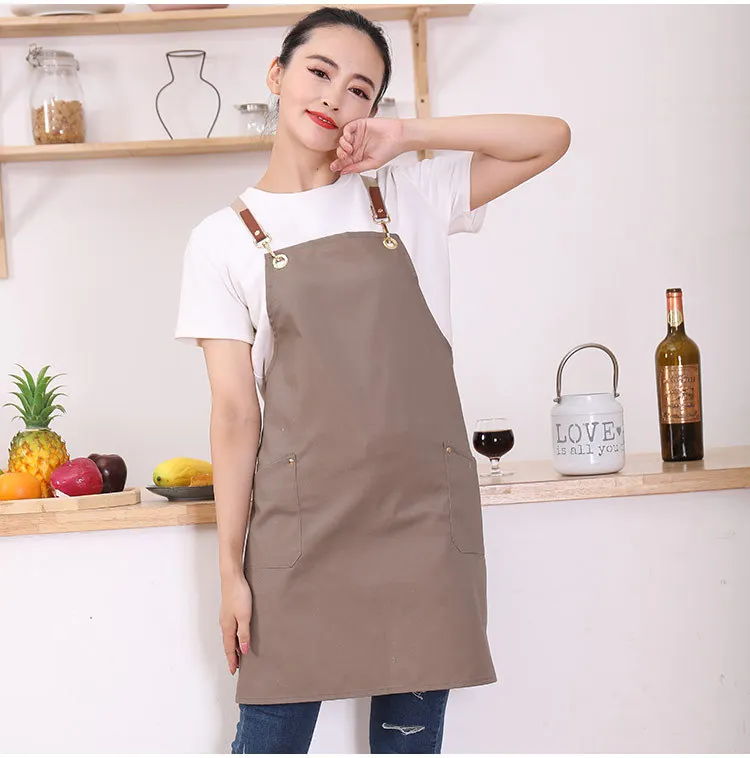 Новинка, модные женские фартуки для кухни, мужские Регулируемые фартуки с карманами, фартук для работы в кофейне, нагрудник с логотипом на заказ