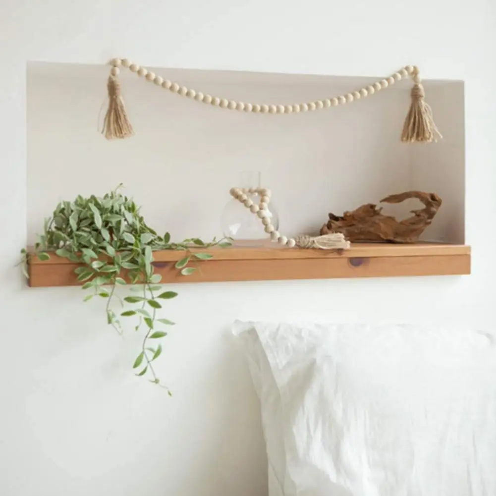 

1/4pcs Wood Beads Wall Hanging Ornaments Bohemian Style Handmade Wooden Beads Garland With Tassels For Home Bedroom Decor