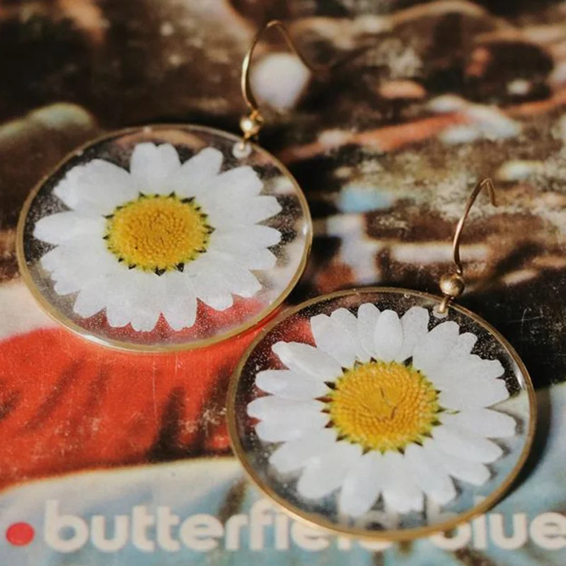 Женские серьги с подвеской в виде подсолнуха Прозрачная Круглая капля серьга