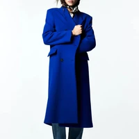 za women fashion x long woolen winter jackets coat 2021 double breasted thicken long sleeve vitnage blue overcoat outwear