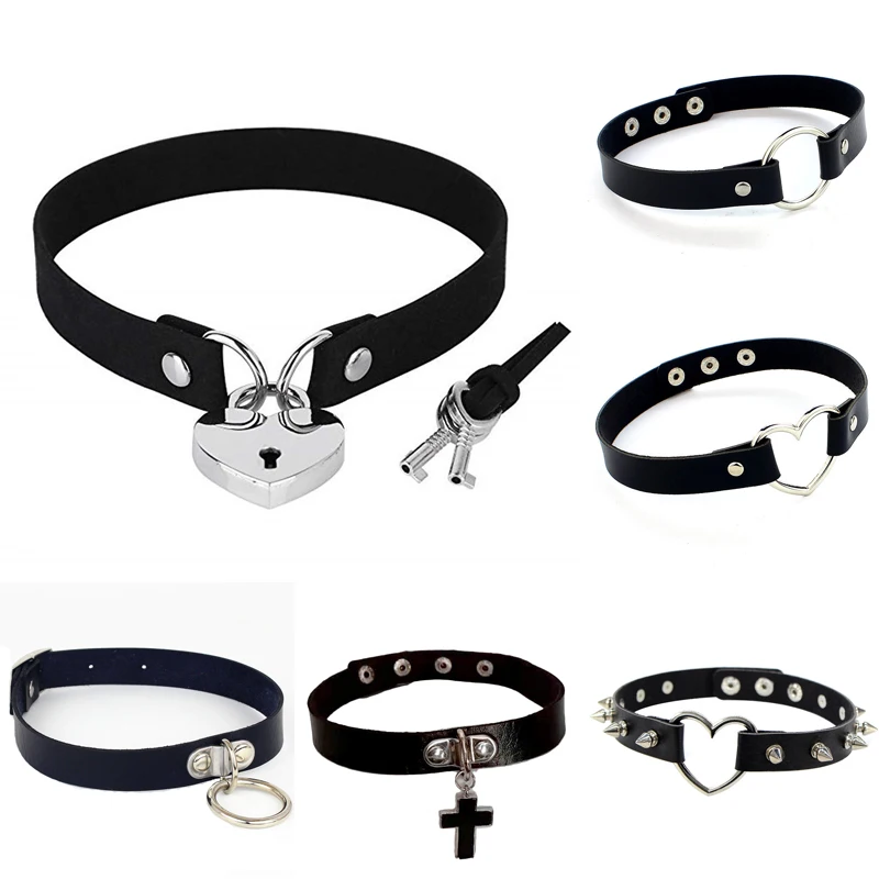 Zwart Spike Klinknagel Punk Sexy Gothic Pu Leer Hart Cross Choker Ketting Op Hals Ronde Kraag Kettingen Harajuku Vrouwen Sieraden Zwart Spike Klinknagel Punk Sexy Gothic Pu Leer Hart Cross Choker Ketting Op Hals Ronde Kraag Kettingen Harajuku Vrouwen Sieraden