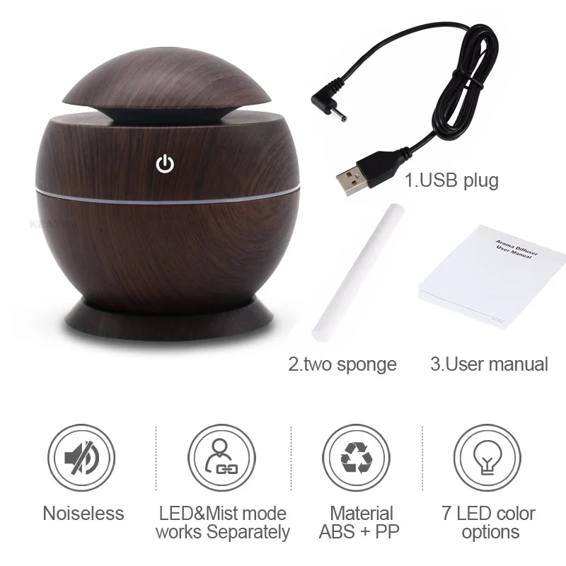 

USB Aroma Humidifier Aromatherapy Wood Grain 7 Color LED Lights Electric Aromatherapy Essential Oil Aroma Diffuser 130ml humidif