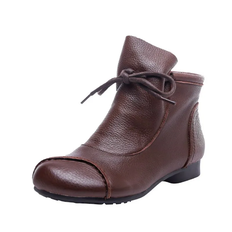 Повседневные женские ботинки в стиле ретро 2019 г. Новые зимние кожаные удобные с