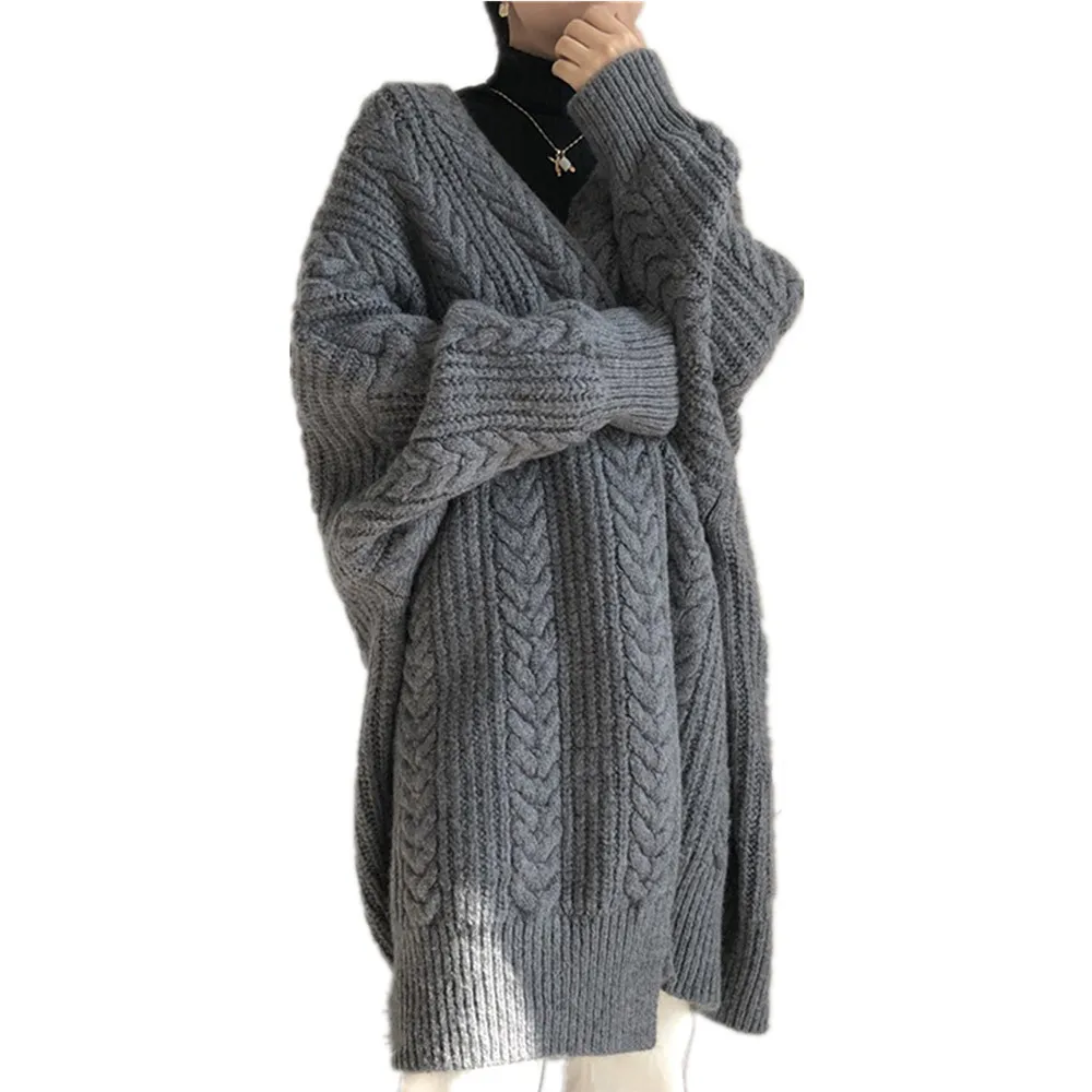 

Стильный женский вязаный кардиган, однотонный длинный модный свитер, Повседневная Свободная теплая верхняя одежда с длинным рукавом, трико...
