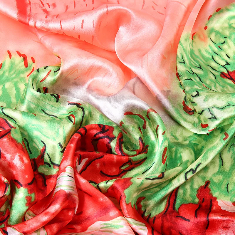 

2021 New Spring Women Scarf Quality Shawl Fashion Silk Square Scarf Headscarf Beach Sunscreen Bag Scarves Luxury Oil Painting