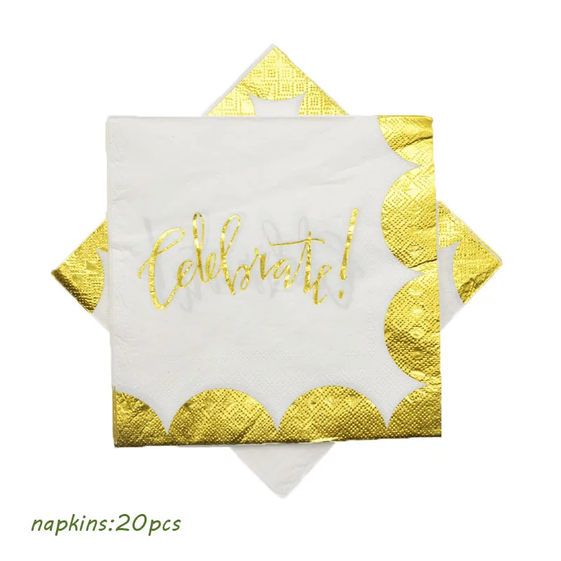 20pcs napkins Фольга золото одноразовая посуда бумажные тарелки соломинки салфетки праздновать День Рождения вечерние принадлежности для кружева свадебные украшения - Цвет: 20pcs napkins