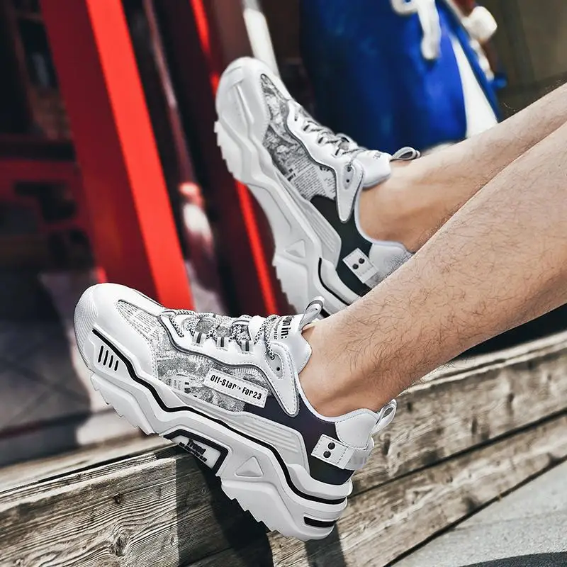 

2021 Sport Running Shoes Men Thick Bottom Dad Shoes Trendy Reflective Sports Casual Tide Shoes Breathable Sneakers Hot Sell