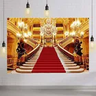 Фон дворец с изображением красной ковровой дорожки лестницы бальных залов баннер для свадебной фотосъемки на день рождения оперный Замок Золотой Виниловый фон для фотосъемки реквизит