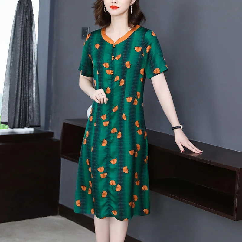 

Chikichi Модное Элегантное Шелковое Платье 2021 летнее новое платье с круглым вырезом из шелка тутового шелкопряда с принтом свободное женское п...