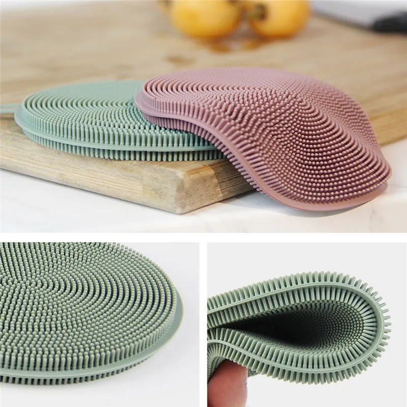 Kitchen Tools Multi-function Antibacterial Silicone Dish Scrubber Brush Dishwashing Silicone-3 Colors Cleaning Brush Dish Brush