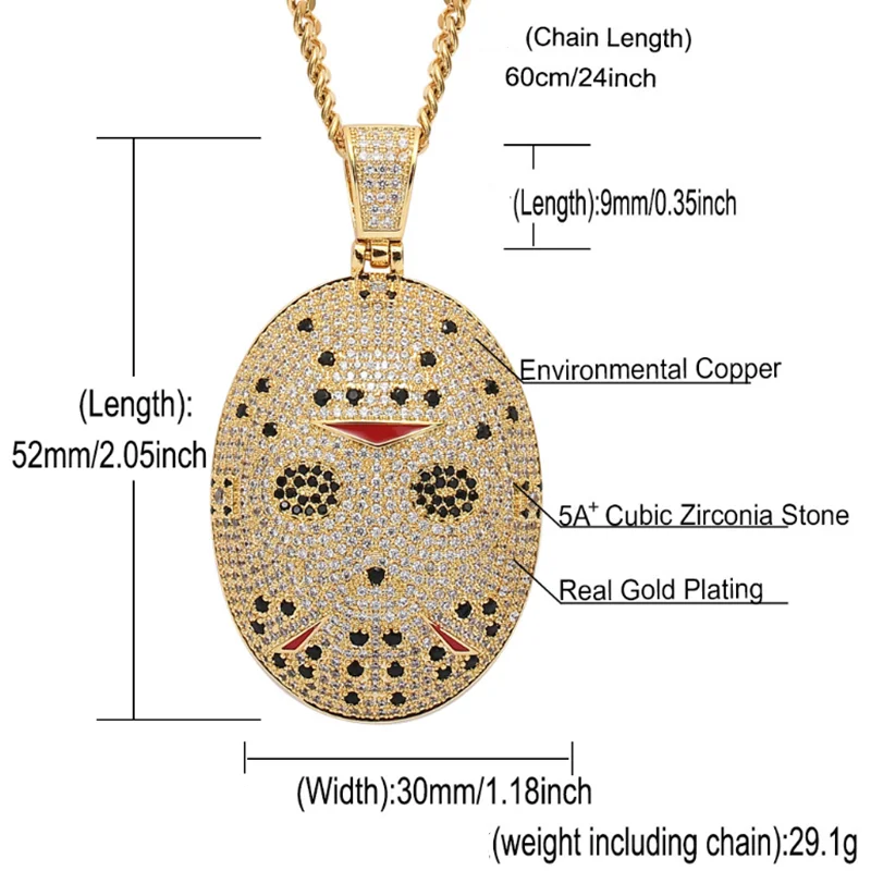 Стразы мужское ожерелье лед из кубического циркония в стиле хип-хоп маска кулон