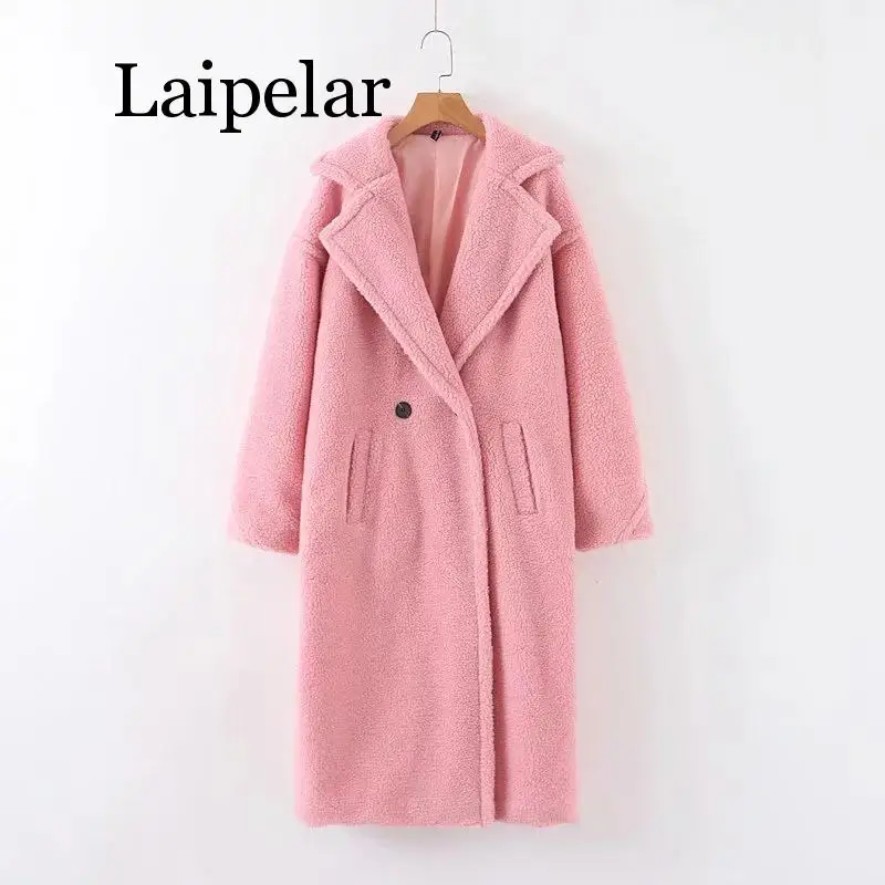 Женское пальто из искусственной овечьей шерсти красное зимнее оверсайз плотное