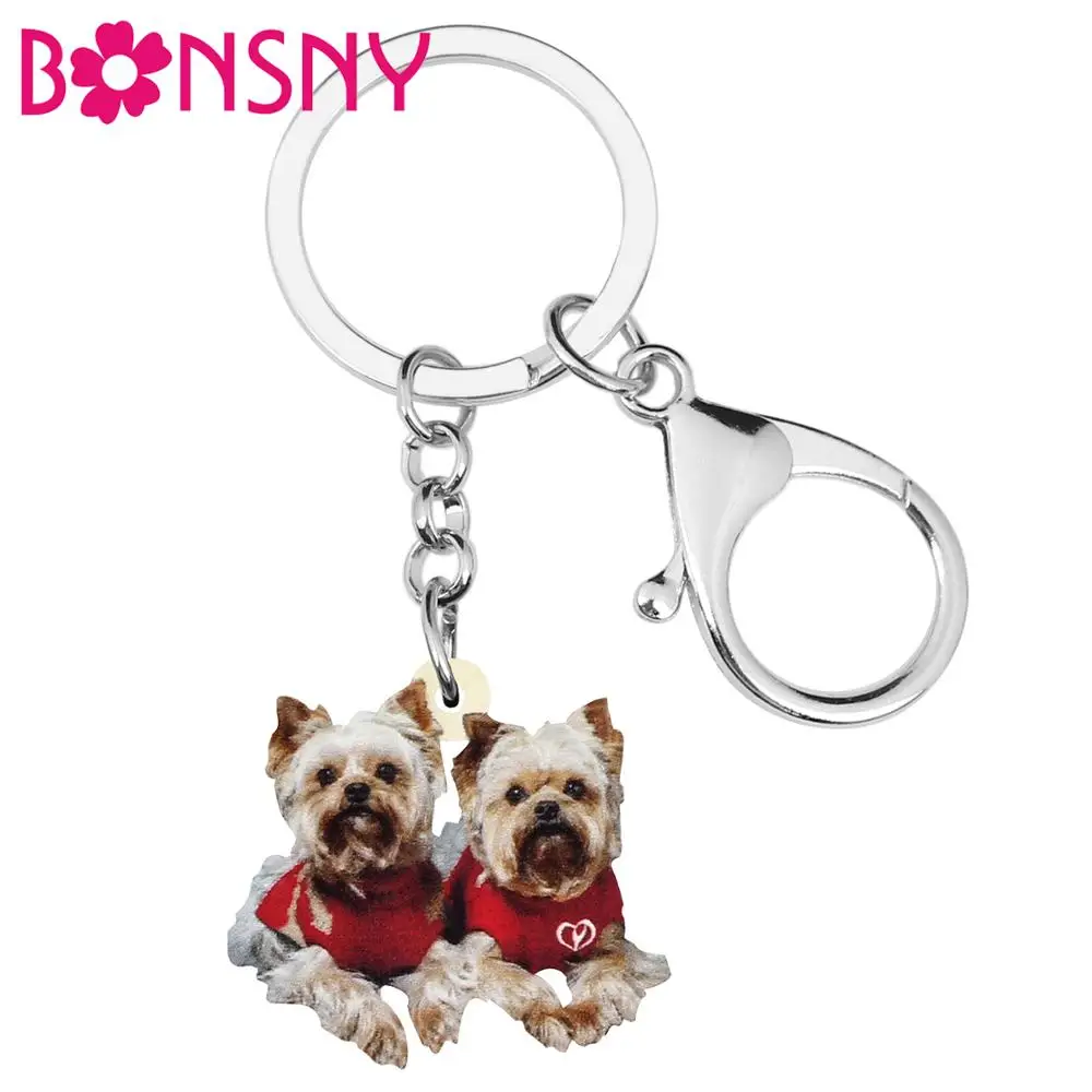 Bonsny акриловые рождественские брелки для ключей с двумя йоркширскими