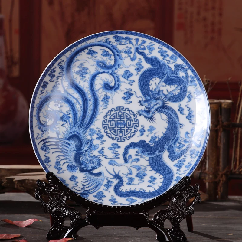 Китайская классическая античная фарфоровая сине белая тарелка фруктовая