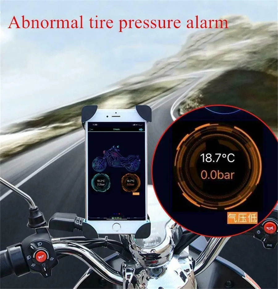 

Motorcycle Bluetooth TPMS Tire Pressure Phone APP Kit With 2Pcs External Sensors Auto Security Alarm Tire Pressure Sensor
