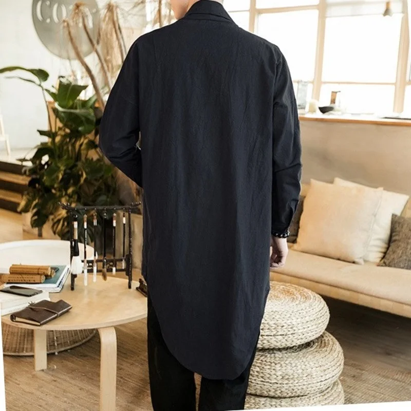 Традиционная китайская одежда для мужчин черная льняная рубашка мужская кунг-фу