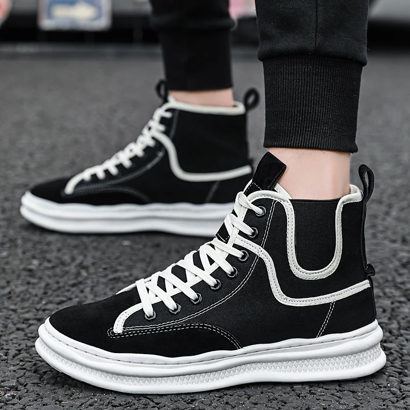 

High-top canvas shoes, skateboarding shoes, man sport shoes, leather + mesh upper, comfortable and stylish, size 39-44
