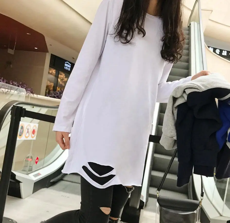 

LISCN Women's Long-Sleeve T-Shirt Loose The Long Style Wild Hem With A White Bottoming Shirt Spring And Autumn Tops