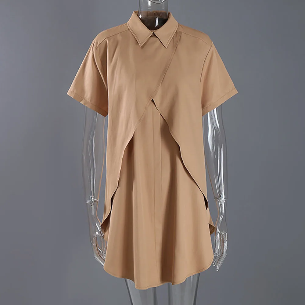 

Japan Style Blouse Spring Summer Korean Fashion Temperament Loose Casual Simple Cross Lapel Solid Color Summer 2021