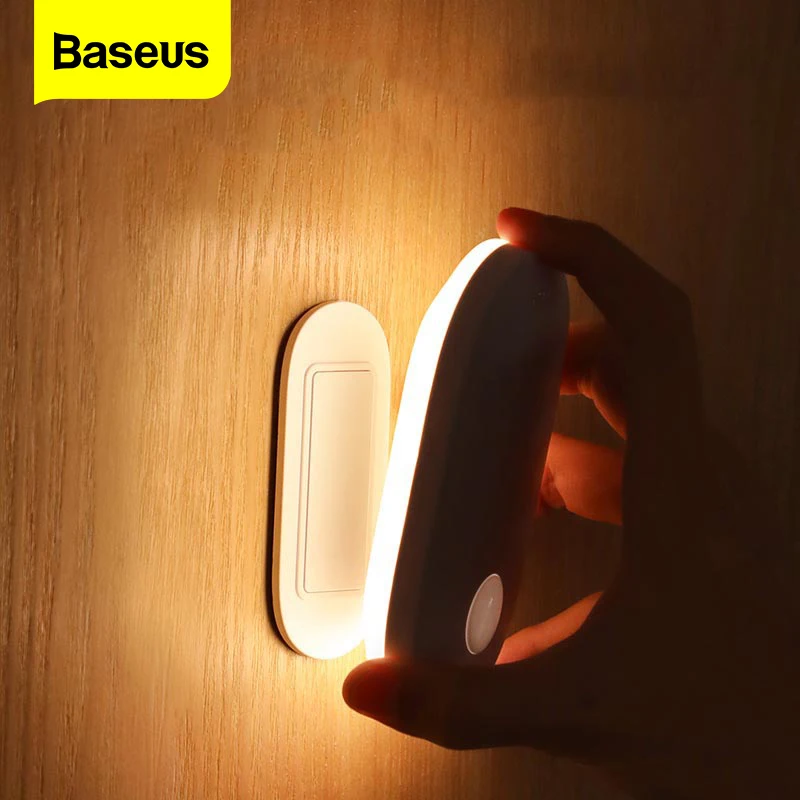 

Светодиодный ночсветильник Baseus с питанием от USB, интеллектуальный ночник с пассивным ИК датчиком движения, декоративный лампа для офиса и д...