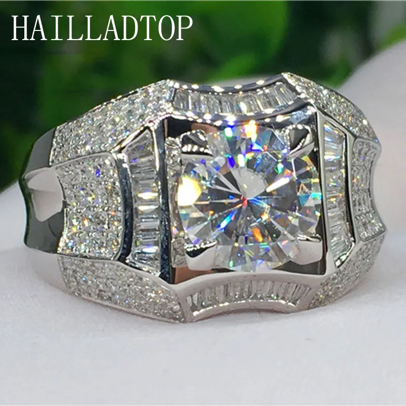 

Men Luxury Crystal Wedding Ring Square Drill Carving Silvery Ring Big Zirconia Sumptuous Jewelry Ring Gift Party Chic Lover Ring