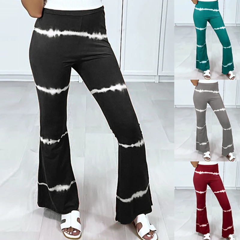 

Summer New Women High-Waist Stretch-Print Trousers Wide-Leg Loose-Fitting Trousers Sexy Flared Pants Bottom Casual Leggings