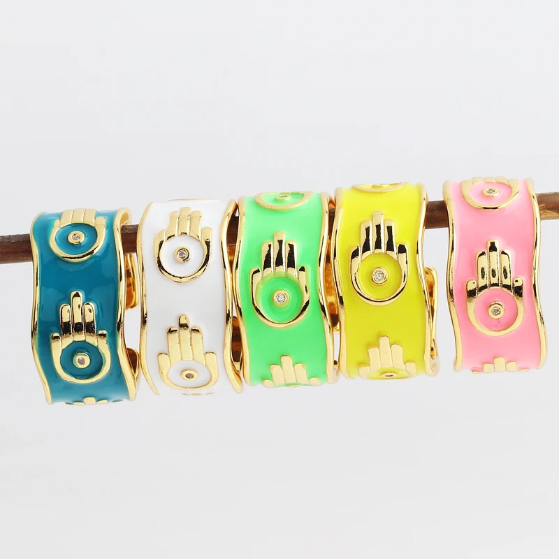 

Nice Color Enamel Wide Turkish Evil Eye Rings For Women Ladies Copper Gold Color Fashion Jewelry