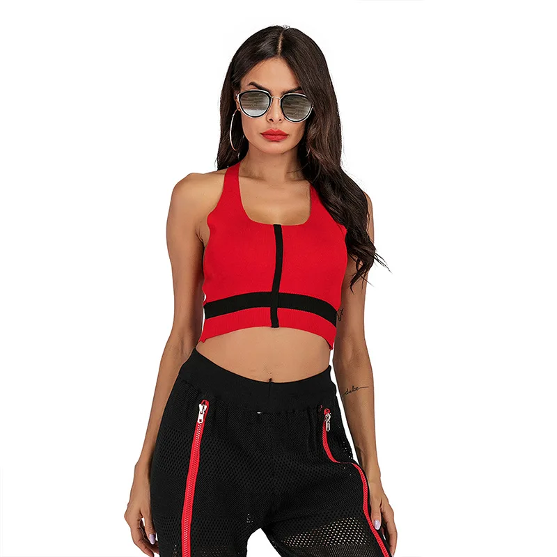 

Hollow Color Matching Tank Top Vest Women Sexy Short Paragraph Navel Slim Suspender Shirt Summer