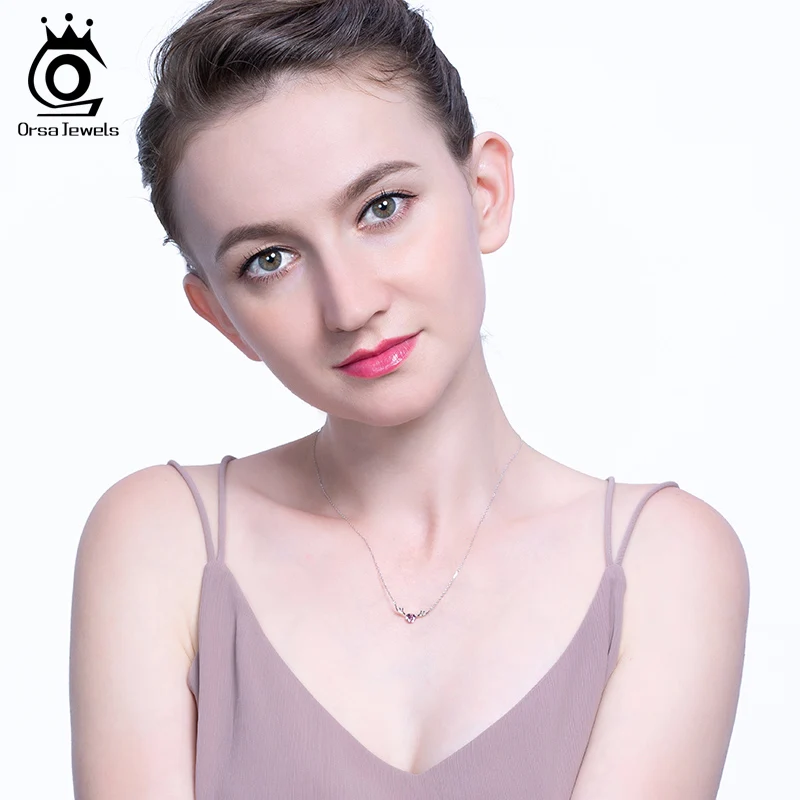 ORSA JEWELS S925 милое сердце и серебро антл кулон ожерелье розовый АААА Циркон Подвеска из серебра уникальные ювелирные изделия SN169