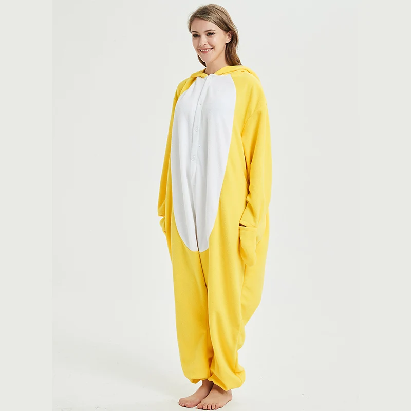 Yellow Duck Kigurumis Animal Women Pajama Suit Adult Onesie Homewear Polar Fleece  Sleepwear Pijamas Carnival Party Costume