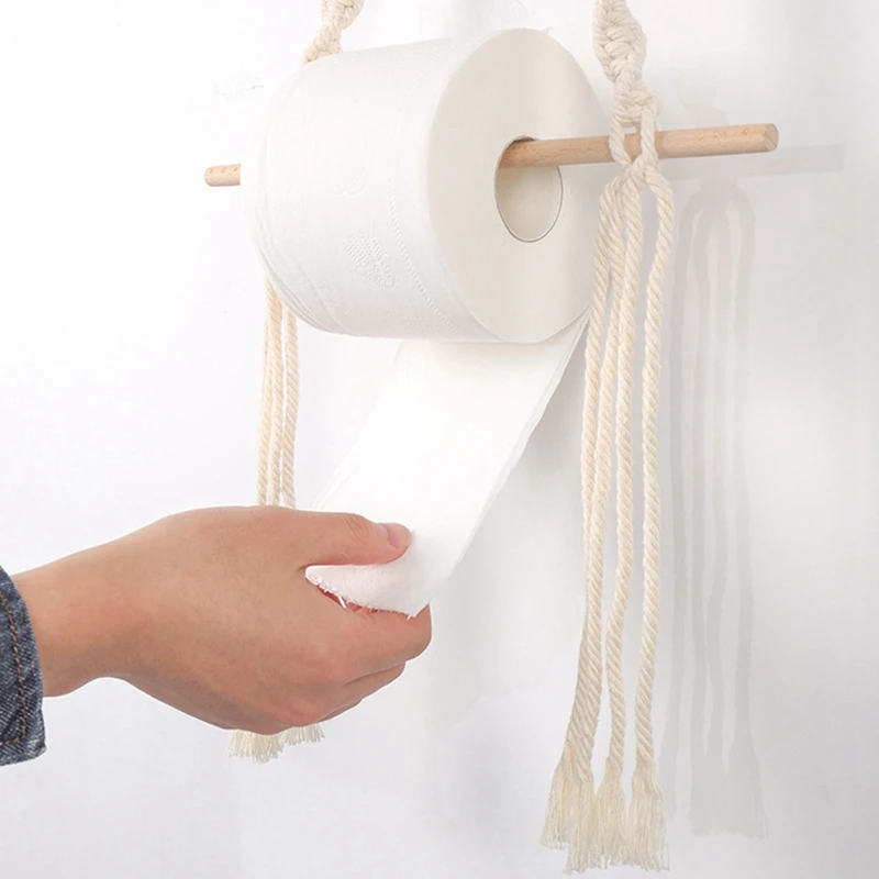 

Wall Hanging Wooden Stick Rack, Bedroom Living Room Bathroom Wooden Paper Towel Rack, Hand-Woven Rack