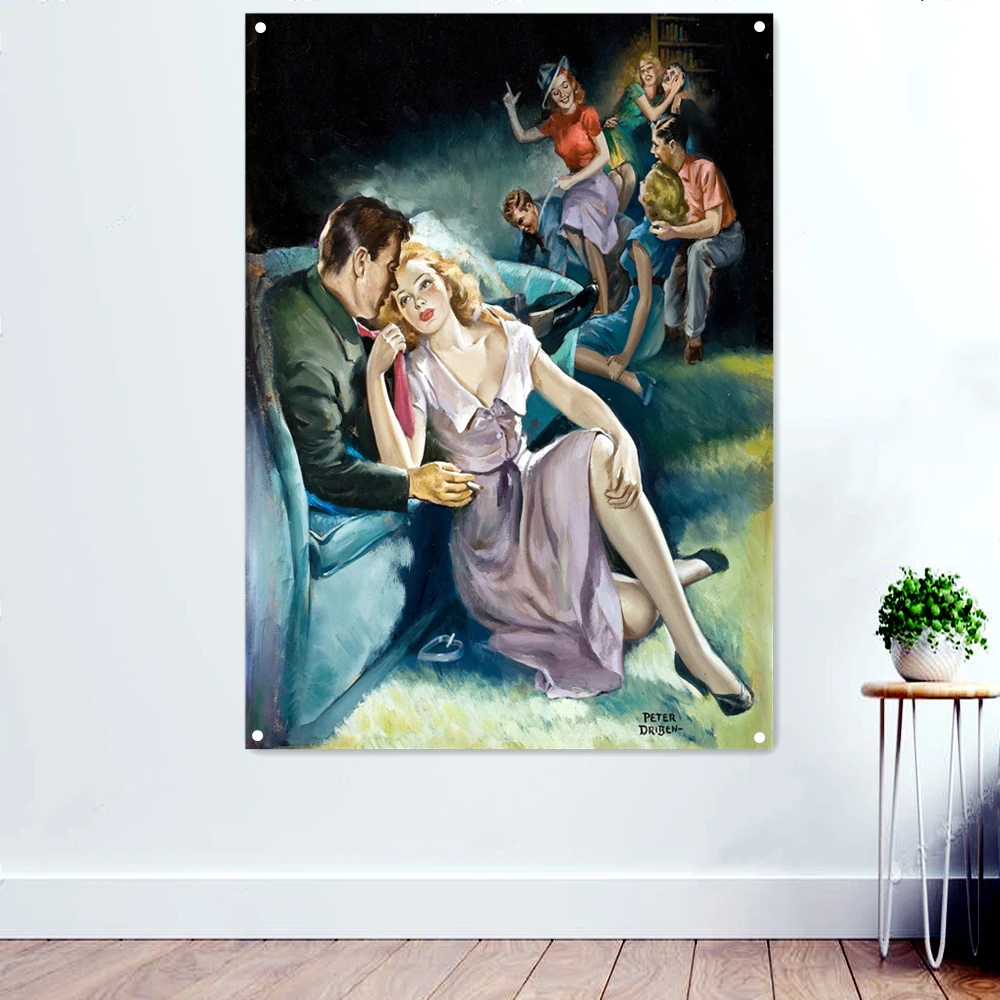 

Art of Love Banner Flags Bar Wine Castle Cafe Home Wall Decoration Nostalgic Retro Pin Up Girl Poster Hanging Painting Tapestry