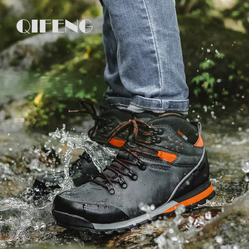 

2022 Outdoor Waterproof Hiking Boots Men Summer Lace Up Rain Boots Trekking Mountain Shoes Walking Motomotorcycle Ankle Boots