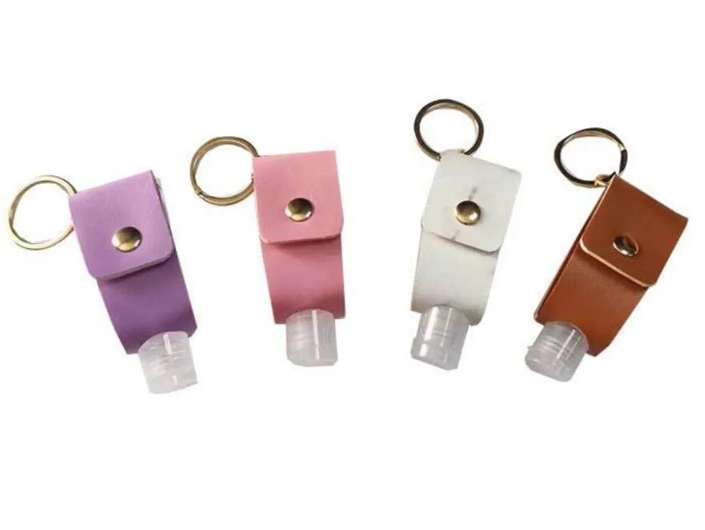 

10pcs/lot Disinfect Hand Sanitizer Leather Keychain Holder Travel Bottle Refillable Containers 30ml Reusable Bottles