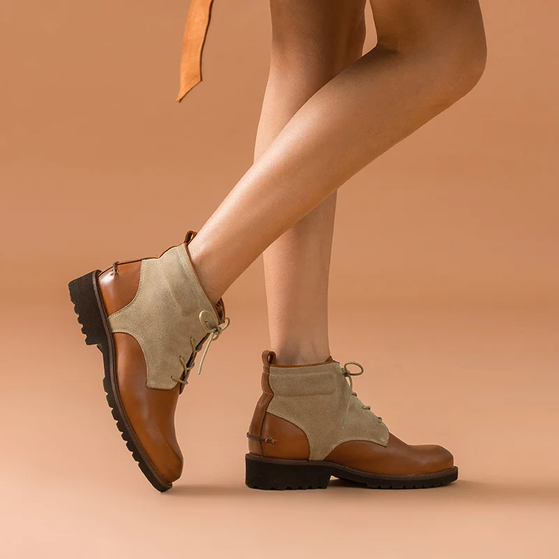 BeauToday/женские ботильоны из натуральной коровьей кожи с круглым носком на