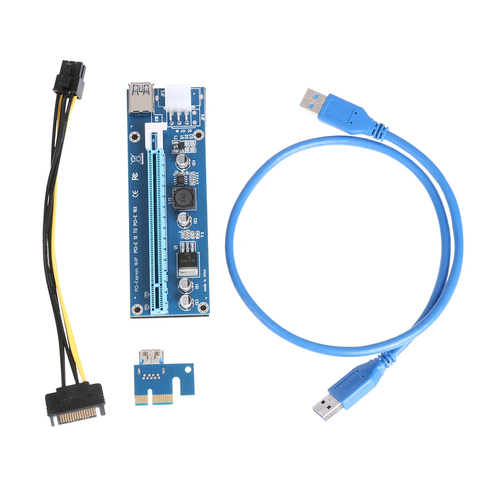 

Райзер-удлинитель для биткоинов SATA, PCI-E 1X-16X, SATA 15, игла, 6-контактный разъем питания, кабель DC-DC PCI-USB3.0, Райзер-карта для майнинга